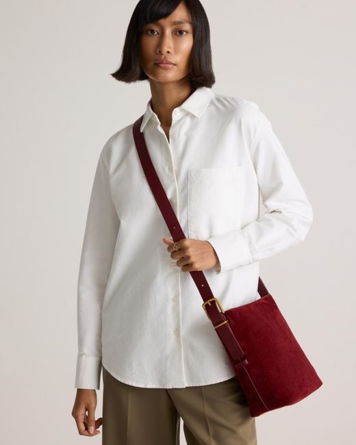 Quince Red Italian Suede Bucket Crossbody, Suede Leather