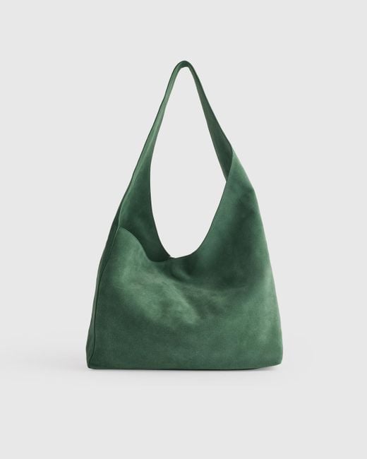 Quince Green Italian Suede Slouchy Shoulder Bag, Suede Leather