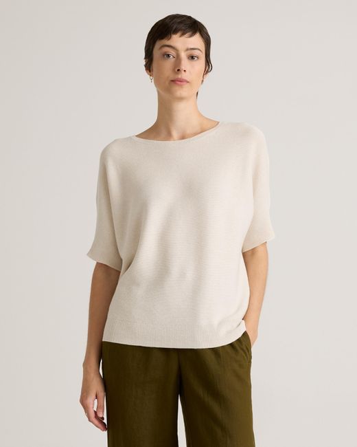 Quince Natural Lightweight Cotton Cashmere Link-Stitch Dolman Sweater