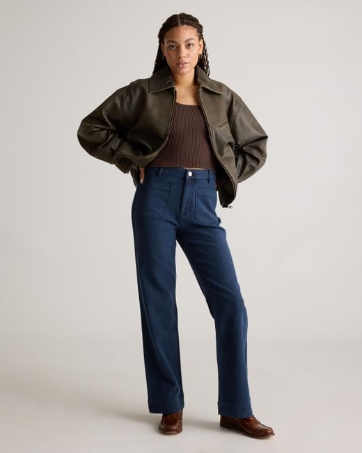 Quince Blue French Terry Wide Leg Pants, Cotton