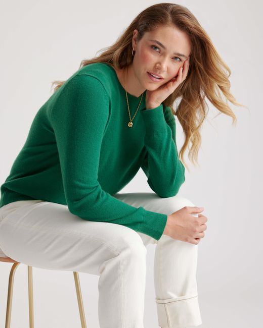Quince Green Mongolian Cashmere Crewneck Sweater
