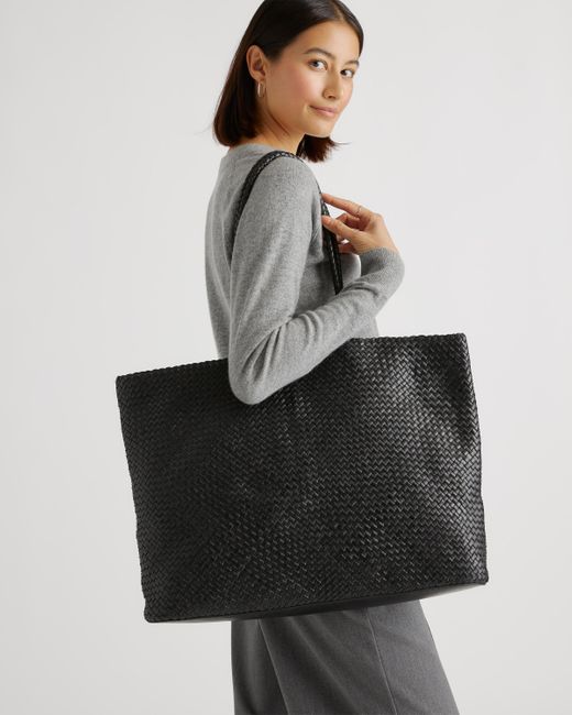 Quince Black Italian Leather Handwoven Tote