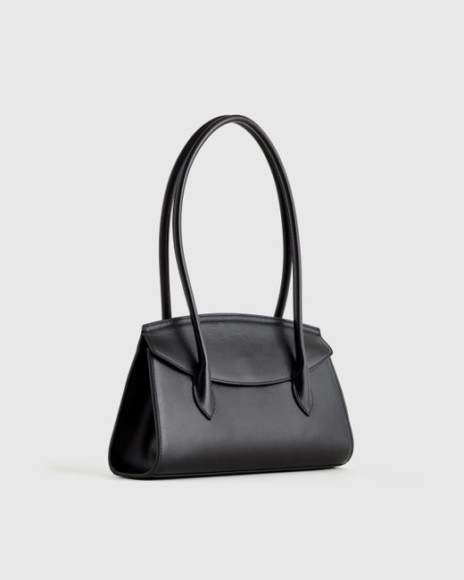 Quince Black Italian Leather Double Strap Shoulder Bag