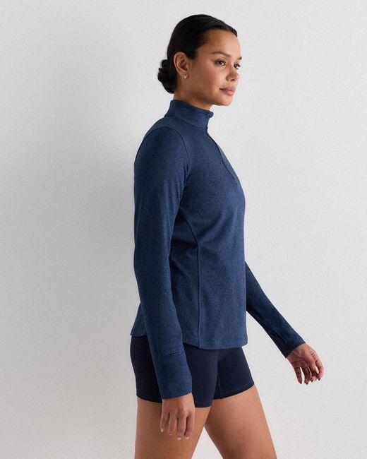 Quince Blue Flowknit Quarter-Zip Pullover, Recycled Polyester
