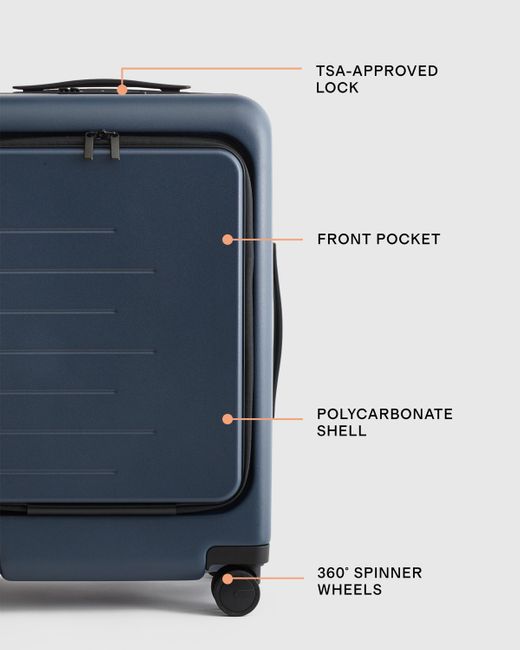 Quince Blue Front Pocket Carry-On Suitcase, Polycarbonte
