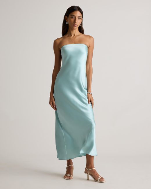 knee length dresses for ladies Satin Solid Color Strapless Midi Dress – AROLORA main image 1