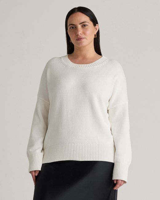 Quince White Boyfriend Crew Sweater, Organic Cotton