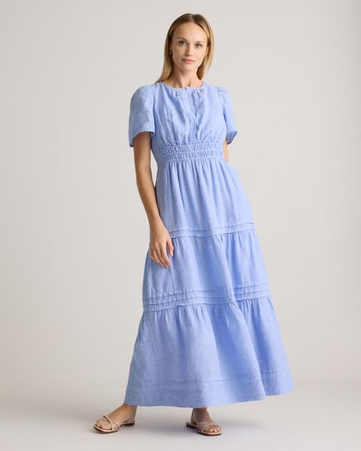 Quince Women's Blue 100% European Linen Tiered Maxi Dress -  magambanetwork.com