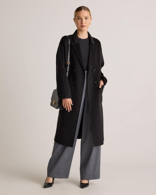 Quince Black Cashmere Double-Breasted Wrap Coat
