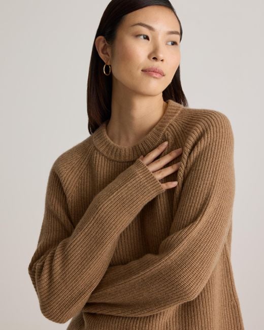 Quince Natural Mongolian Cashmere Fisherman Crewneck Sweater