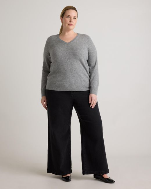 Quince Gray Mongolian Cashmere V-Neck Sweater