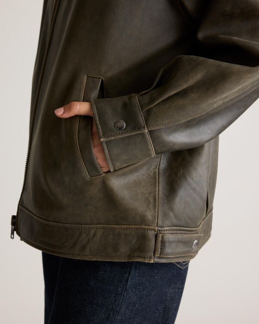 Quince Brown Oversized Bomber Jacket, Leather