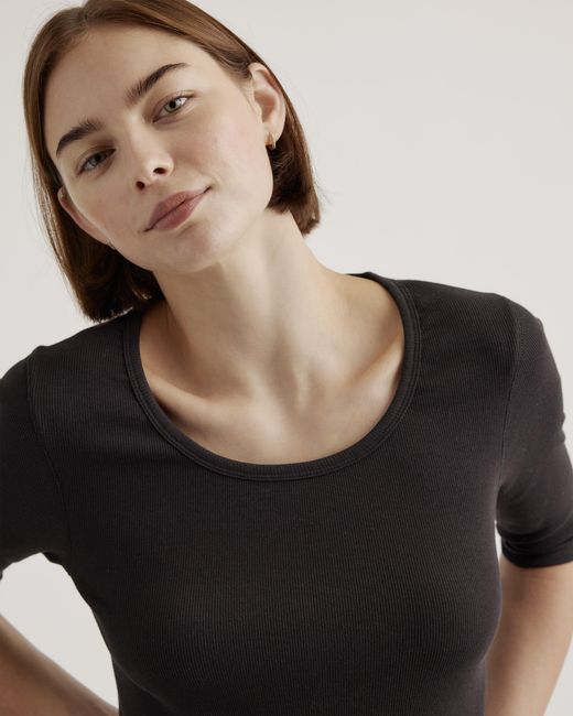 Quince Micro-Rib Elbow Sleeve Tee, Organic Cotton in Black | Lyst
