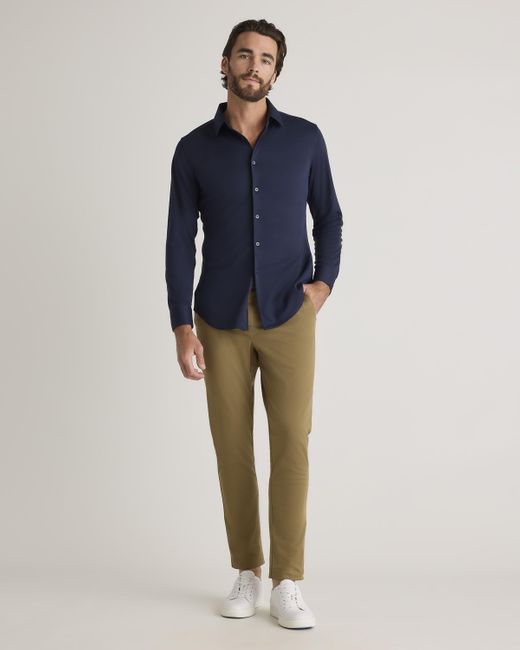 Quince Blue Commuter Stretch Pique Long Sleeve Button Down, 100% Polyester for men