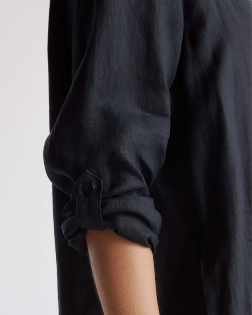 Quince Black 100% European Linen Shirt Dress, Organic Linen