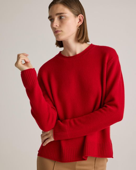 Quince Red Mongolian Cashmere Boxy Crewneck Sweater
