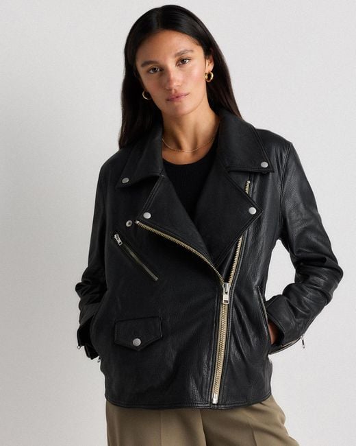 Quince Black Oversized Biker Jacket, Leather
