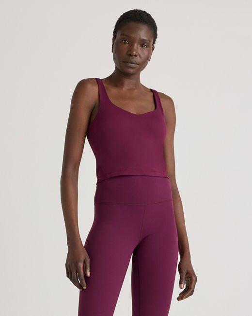 Quince Purple Ultra-Form V-Neck Cropped Tank Top, Nylon/Spandex