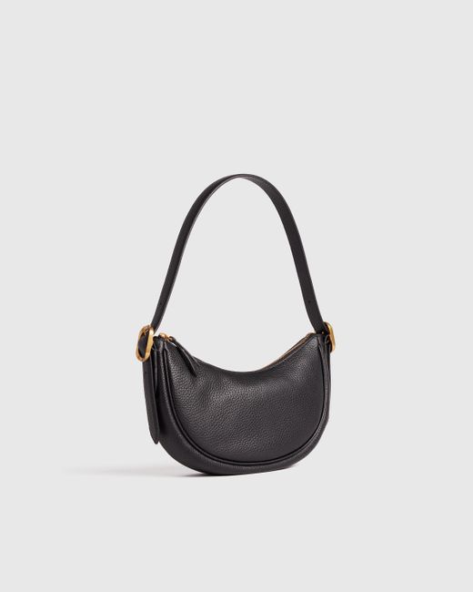 Quince White Italian Leather Mini Crescent Shoulder Bag