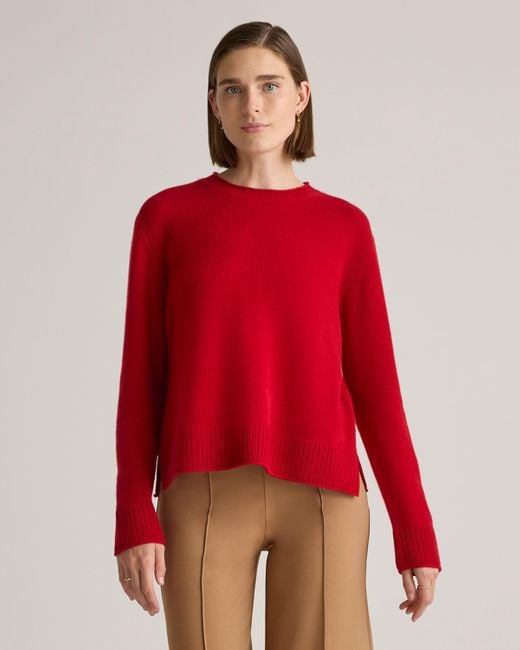 Quince Red Mongolian Cashmere Boxy Crewneck Sweater