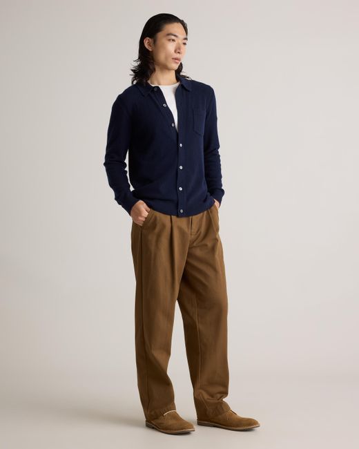 Quince Blue Mongolian Cashmere Button Down Sweater for men