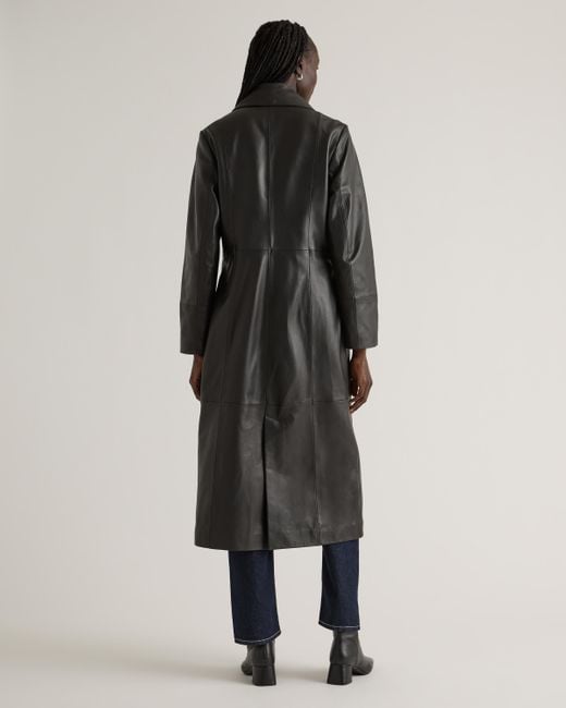 Quince Long Trench Coat, Leather in Black | Lyst