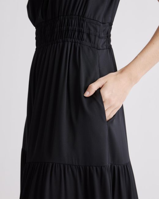 Quince Black Washable Stretch Silk Tiered Maxi Dress