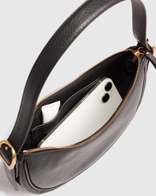Quince White Italian Leather Mini Crescent Shoulder Bag