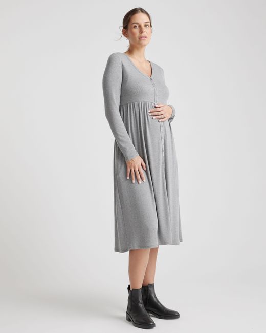 Quince Rib Maternity & Nursing Button Front Dress in Gray Lyst