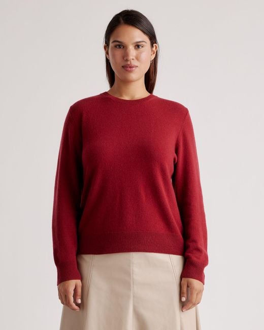 Quince Red Mongolian Cashmere Crewneck Sweater
