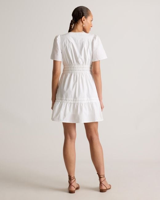 Quince White Poplin Tiered Mini Dress, Organic Cotton