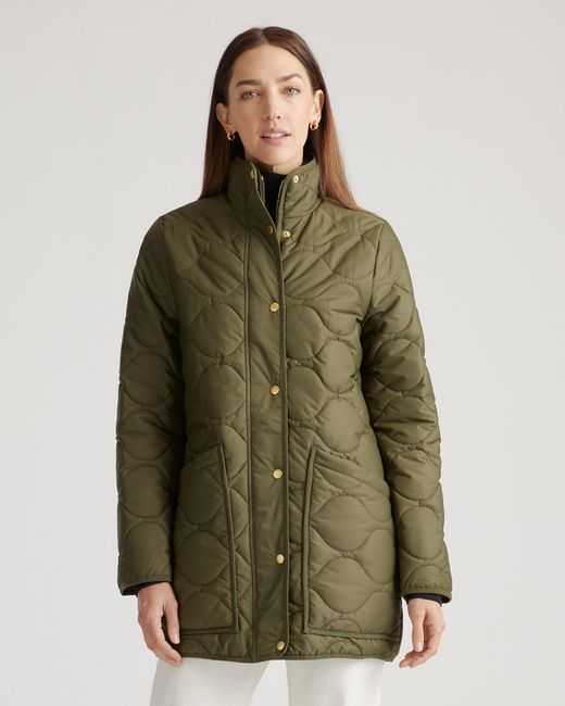 Quince Green Featherless Quilted Long Puffer Jacket, Nylon