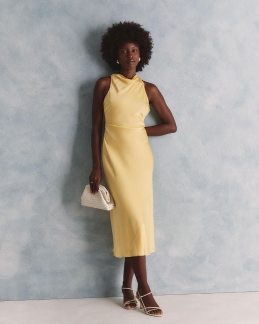 Quince Natural Washable Stretch Silk High Neck Midi Dress, Mulberry Silk