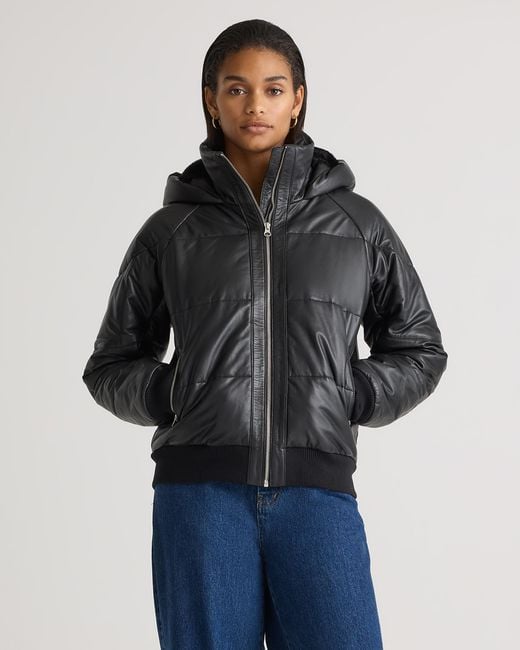 Quince Black Puffer Jacket, Leather