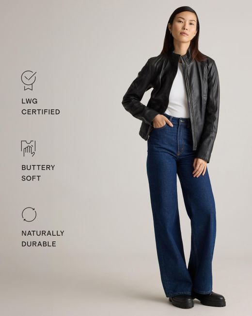 Quince Black Stand-Collar Jacket, Leather