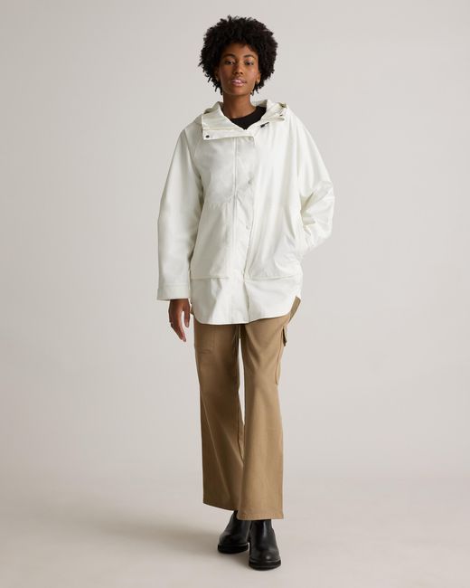 Quince White Weather Proof Oversized Rain Jacket, Polyester/Recycled Polyester Blend