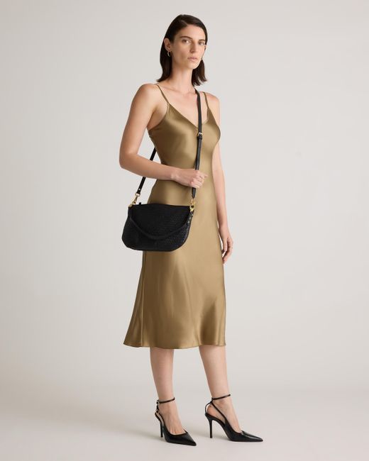 Quince White Italian Handwoven Leather Mini Shoulder Bag, Italian Leather