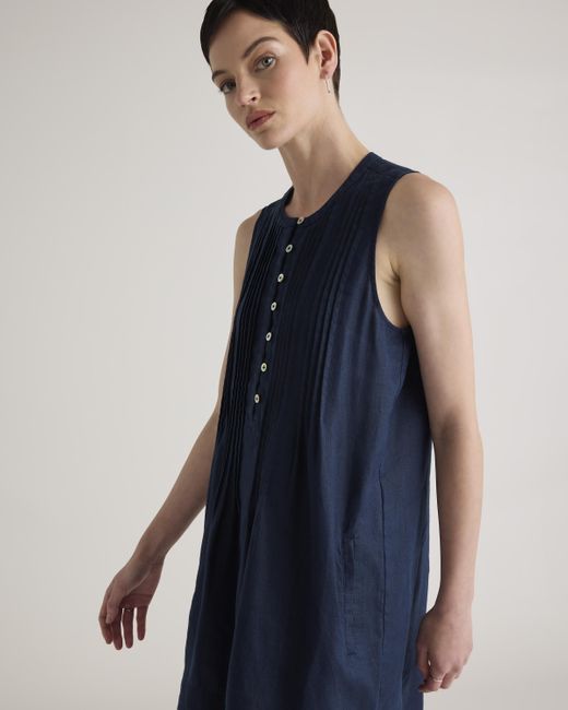 Quince Blue 100% European Linen Sleeveless Swing Dress