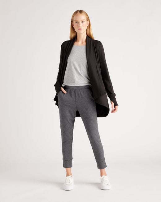 Quince Black French Terry Modal Cardigan, Lenzing Modal