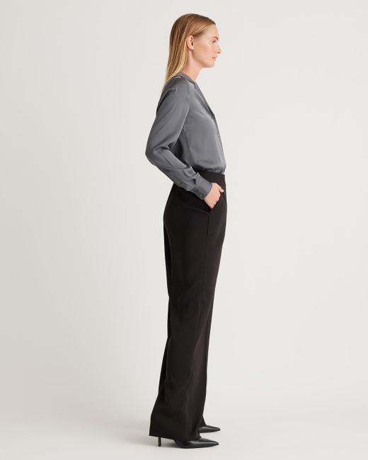 Quince Black Stretch Crepe Classic Trouser Pants, Recycled Polyester