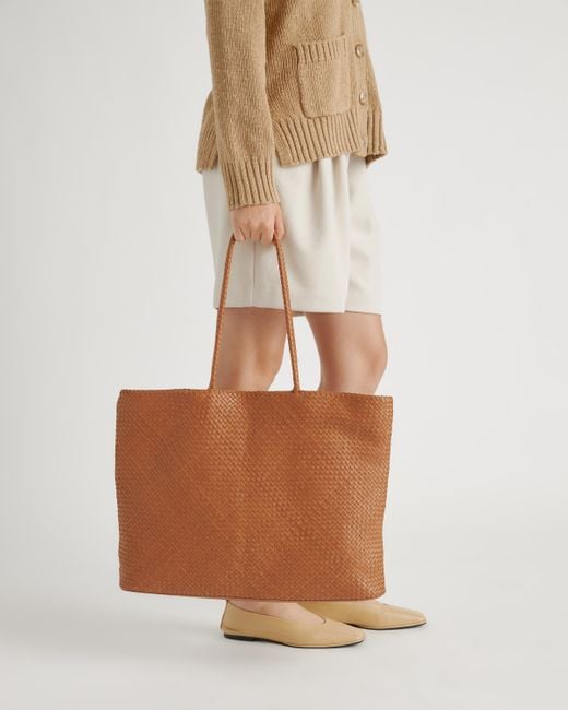 Quince Brown Italian Leather Handwoven Tote
