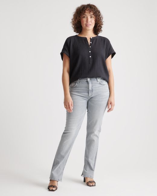 Quince Gauze Roll Sleeve Shirt in Black Lyst