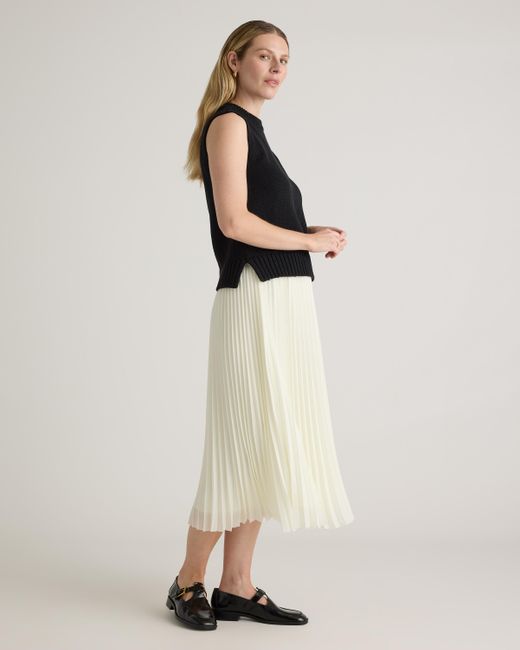 Quince Natural Chiffon Pleated Midi Skirt, 100% Polyester