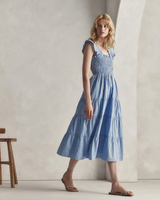 Quince Poplin Smocked Midi Dress, Organic Cotton in Blue | Lyst