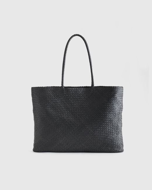 Quince Black Italian Leather Handwoven Tote