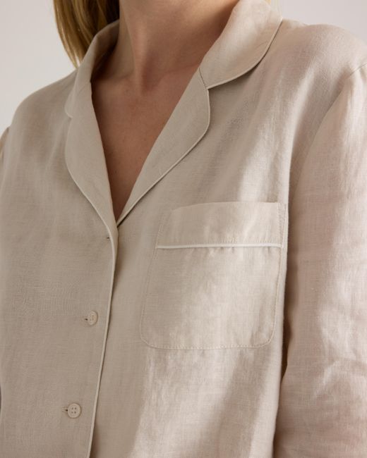 Quince Natural 100% European Linen Long Sleeve Pajama Set With Piping