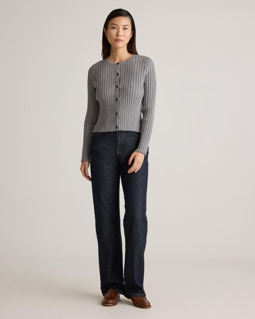 Quince Gray Eco-Knit Cropped Rib Cardigan