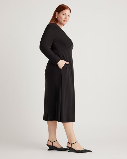 Quince Black Tencel Jersey V-Neck Long Sleeve Midi Dress
