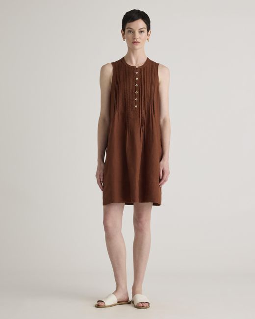 Quince Brown 100% European Linen Sleeveless Swing Dress
