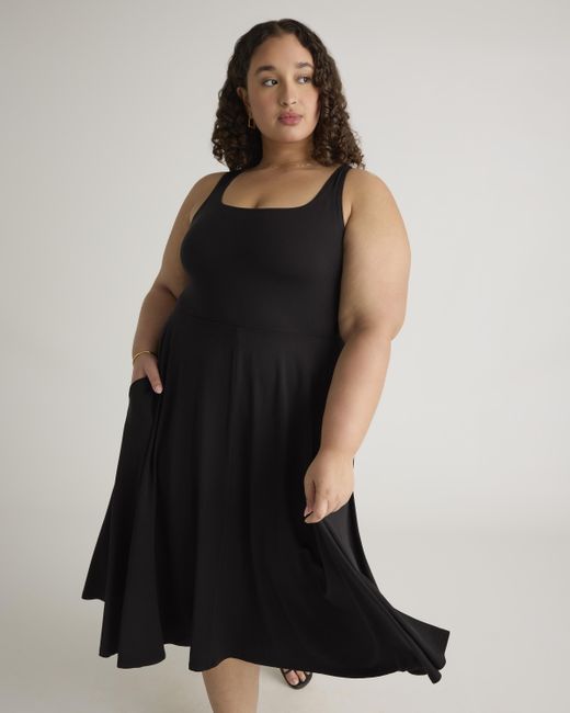 Quince Black Tencel Jersey Fit & Flare Dress